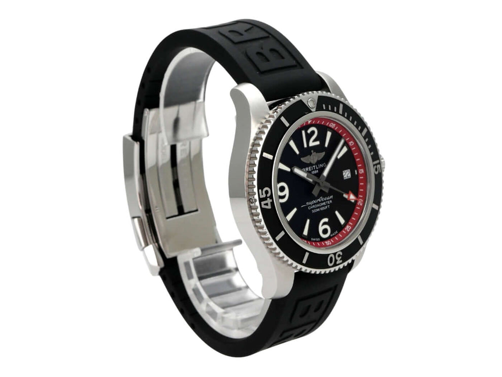 Breitling Superocean Automatic 42 Faltschließe A17366D71B2S1, schwarze Taucheruhr mit Edelstahlgehäuse und Kautschukband