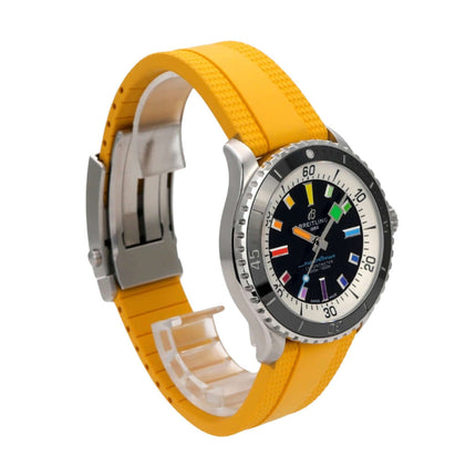 Breitling Superocean Automatic 42 Rainbow A17375211B2S4 mit gelbem Kautschukband und schwarzem Zifferblatt