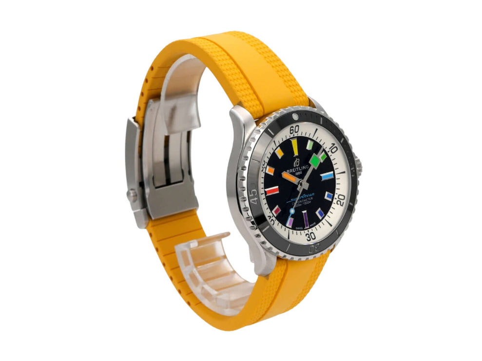 Breitling Superocean Automatic 42 Rainbow A17375211B2S4 mit gelbem Kautschukband und schwarzem Zifferblatt