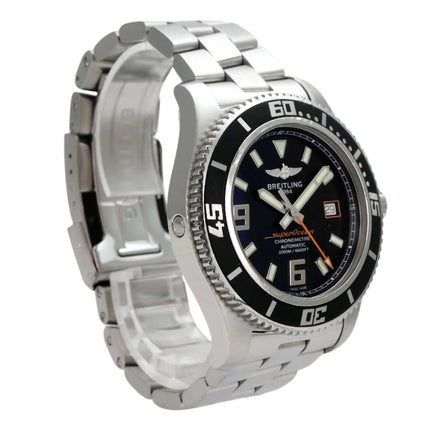 Breitling Superocean Orange Second 44 A1739102.BA80.134A Armbanduhr mit schwarzem Zifferblatt und Edelstahlarmband