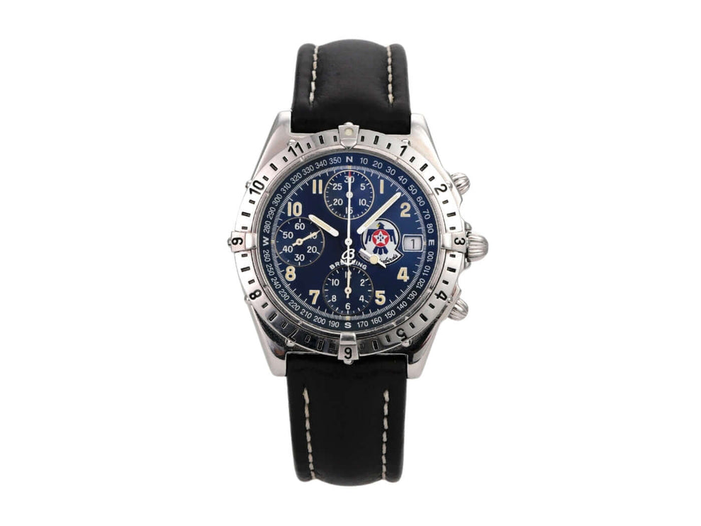 Breitling Chronomat Longitude Thunderbirds A20048 mit schwarzem Zifferblatt und Lederband, limitierte Edition.