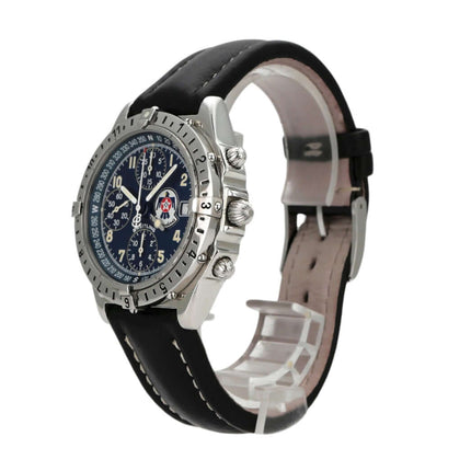 Breitling Chronomat Longitude Thunderbirds A20048, Edelstahl, schwarzes Zifferblatt, Lederband, limitierte Edition.
