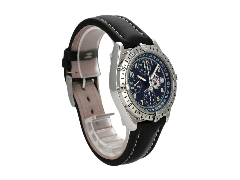 Breitling Chronomat Longitude Thunderbirds A20048, Edelstahl, schwarzes Zifferblatt, Lederband, chronograph.