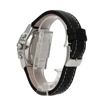 Breitling Chronomat Thunderbirds A20048, Edelstahlgehäuse, Lederarmband, seitliche Ansicht der Uhr.