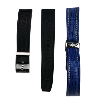 Breitling Uhrenarmbänder in schwarz und blau, Gummi und Leder, passend für Chronomat Modelle.