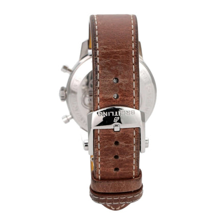 Braunes Lederband der Breitling Premier Top Time Deus II A233112A1A1X1 mit Edelstahl-Faltschließe.