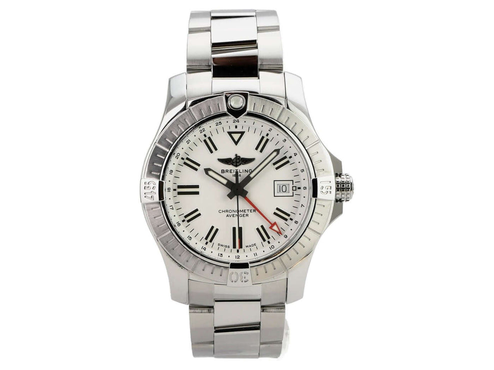 Breitling Avenger Automatic GMT 43 A32397101A1A1 aus Edelstahl mit silberfarbenem Zifferblatt und Automatikwerk