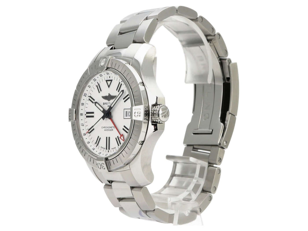 Breitling Avenger Automatic GMT 43 A32397101A1A1 aus Edelstahl mit silbernem Zifferblatt und GMT-Funktion