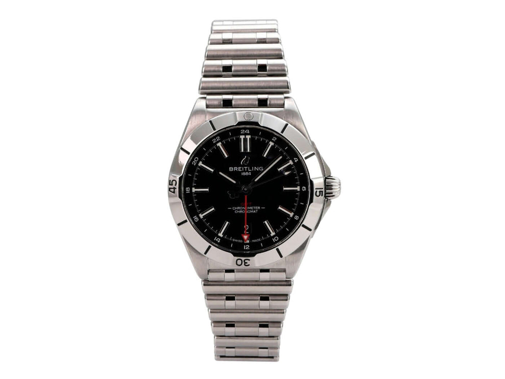 Breitling Chronomat Automatic GMT 40 Ref. A32398101B1A1, Edelstahlarmband, schwarzes Zifferblatt, GMT