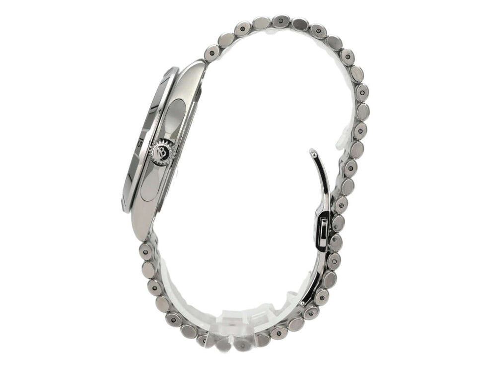 Breitling Chronomat Automatic GMT 40 Ref. A32398101M1A1 seitliche Ansicht mit Edelstahlband und poliertem Gehäuse.