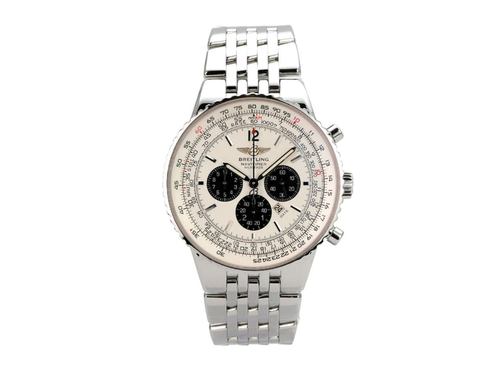 Breitling Navitimer Heritage A35340 Armbanduhr mit Edelstahlband und silberfarbenem Zifferblatt