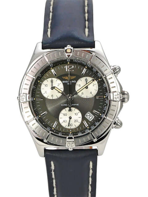 Breitling Sirius Chronograph Ref. A53011 mit Edelstahlgehäuse und blauem Lederarmband.