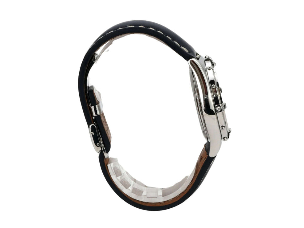 Breitling Sirius Chronograph Ref. A53011 seitliche Ansicht mit blauem Lederarmband und Edelstahlgehäuse.