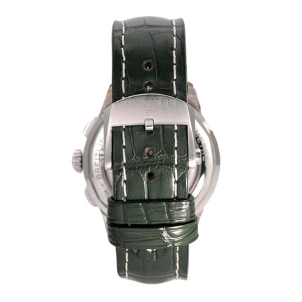 Breitling Premier B01 Chronograph 42 mit grünem Krokolederarmband und Faltschließe, Edelstahlgehäuse, Rückansicht