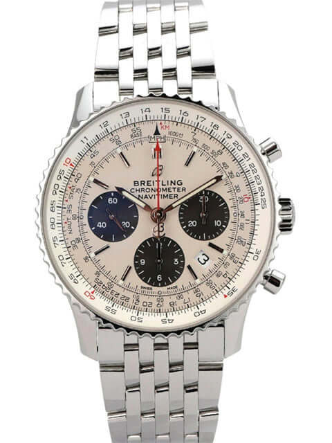 Breitling Navitimer 1 B01 Chronograph 43 AB0121211G1P1 mit silberfarbenem Zifferblatt und Edelstahlband