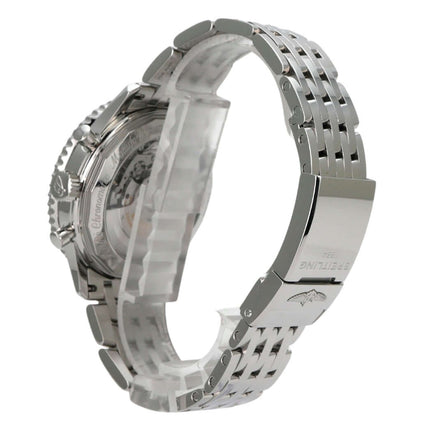 Breitling Navitimer 1 B01 Chronograph 43 AB0121211G1P1 mit Edelstahlarmband und Rückansicht.