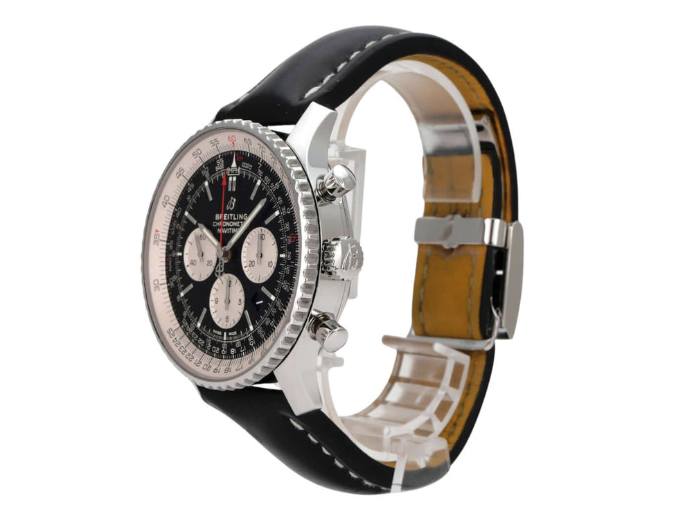 Breitling Navitimer 1 B01 Chronograph 46 AB0127211B1X1 mit schwarzem Lederband und elegantem Design.