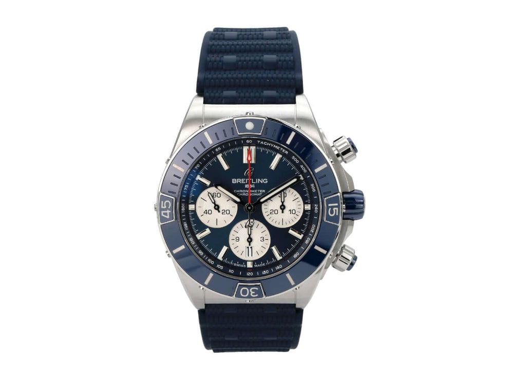 Breitling Super Chronomat B01 44 Chronograph AB0136161C1S1 mit blauem Zifferblatt und Kautschukband