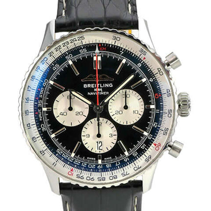Breitling Navitimer B01 Chronograph 46 AB0137211B1P1 mit schwarzem Zifferblatt und grauem Alligatorlederarmband