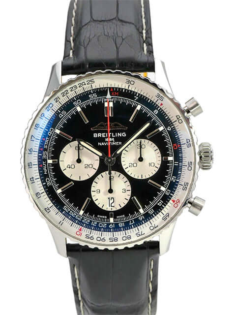 Breitling Navitimer B01 Chronograph 46 AB0137211B1P1 mit schwarzem Zifferblatt und grauem Alligatorlederarmband