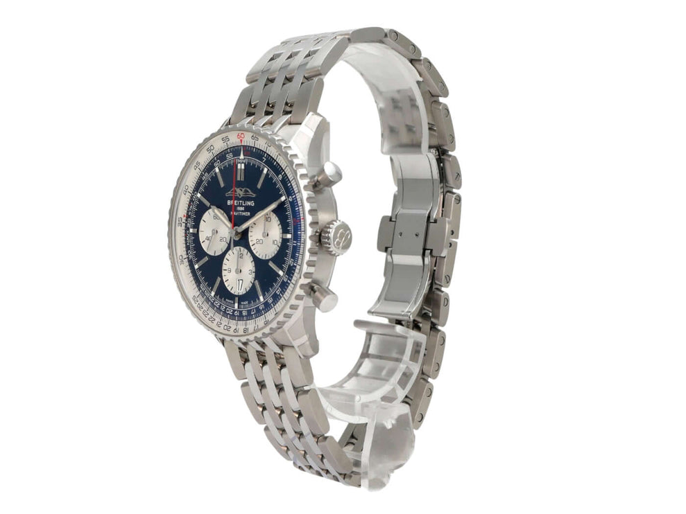 Breitling Navitimer B01 Chronograph 46 AB0137211C1A1 mit blauem Zifferblatt, Edelstahlarmband und Chronograph