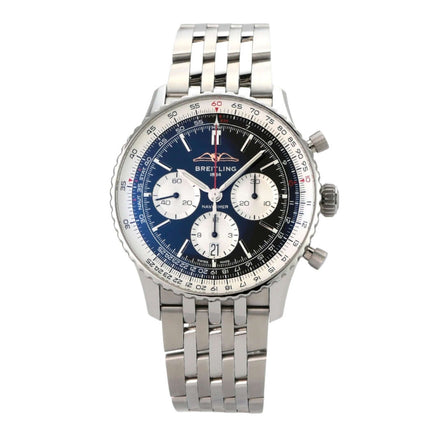 Breitling Navitimer B01 Chronograph 43 AB0138211B1A1 Uhr mit schwarzem Zifferblatt und Edelstahlband.