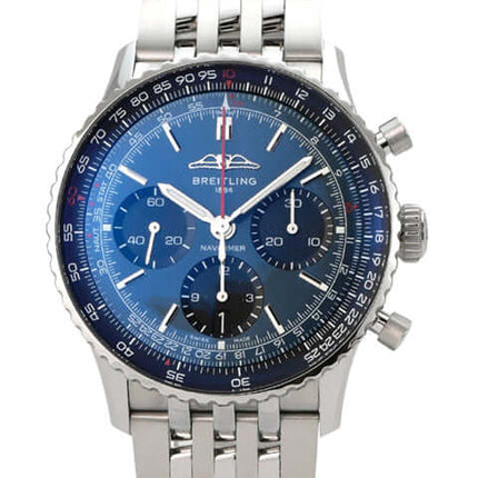 Breitling Navitimer B01 Chronograph 41 AB0139241C1A1 Edelstahlgehäuse mit blauem Zifferblatt und Edelstahlband.