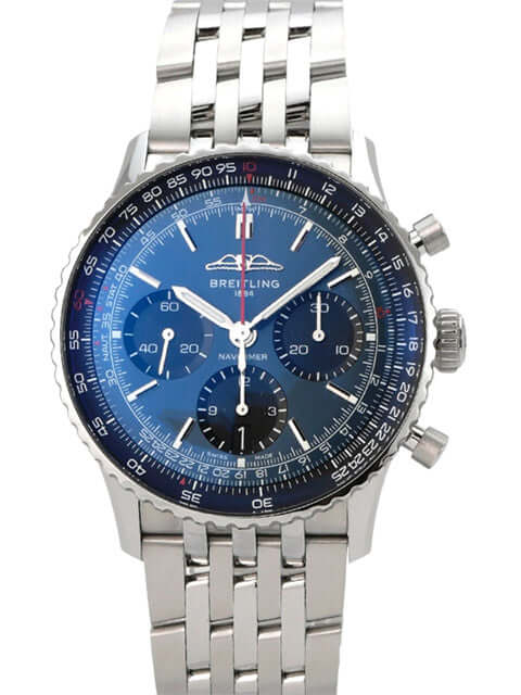 Breitling Navitimer B01 Chronograph 41 AB0139241C1A1 Edelstahlgehäuse mit blauem Zifferblatt und Edelstahlband.