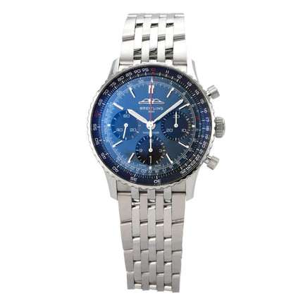 Breitling Navitimer B01 Chronograph 41 AB0139241C1A1 mit blauem Zifferblatt und Edelstahlarmband.