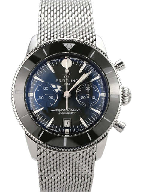 Breitling Superocean Heritage B01 Chronograph 42 AB0156361L1A1 mit Edelstahl-Gehäuse und blauem Zifferblatt.