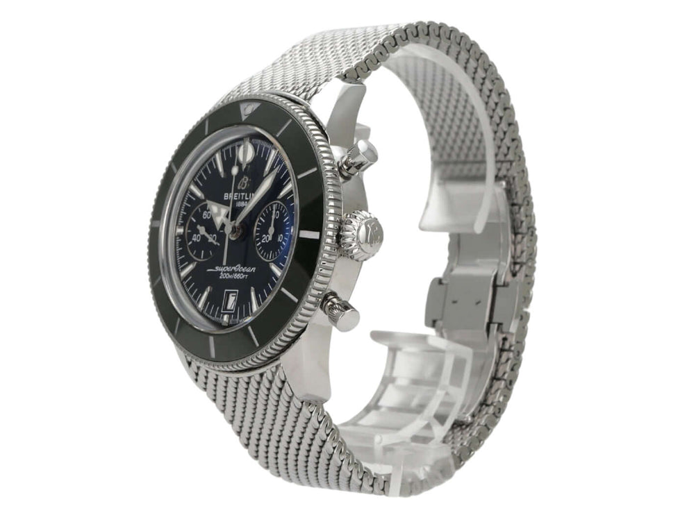 Breitling Superocean Heritage B01 Chronograph 42 AB0156361L1A1 Edelstahlgehäuse und grüne Lünette, mechanische Uhr.