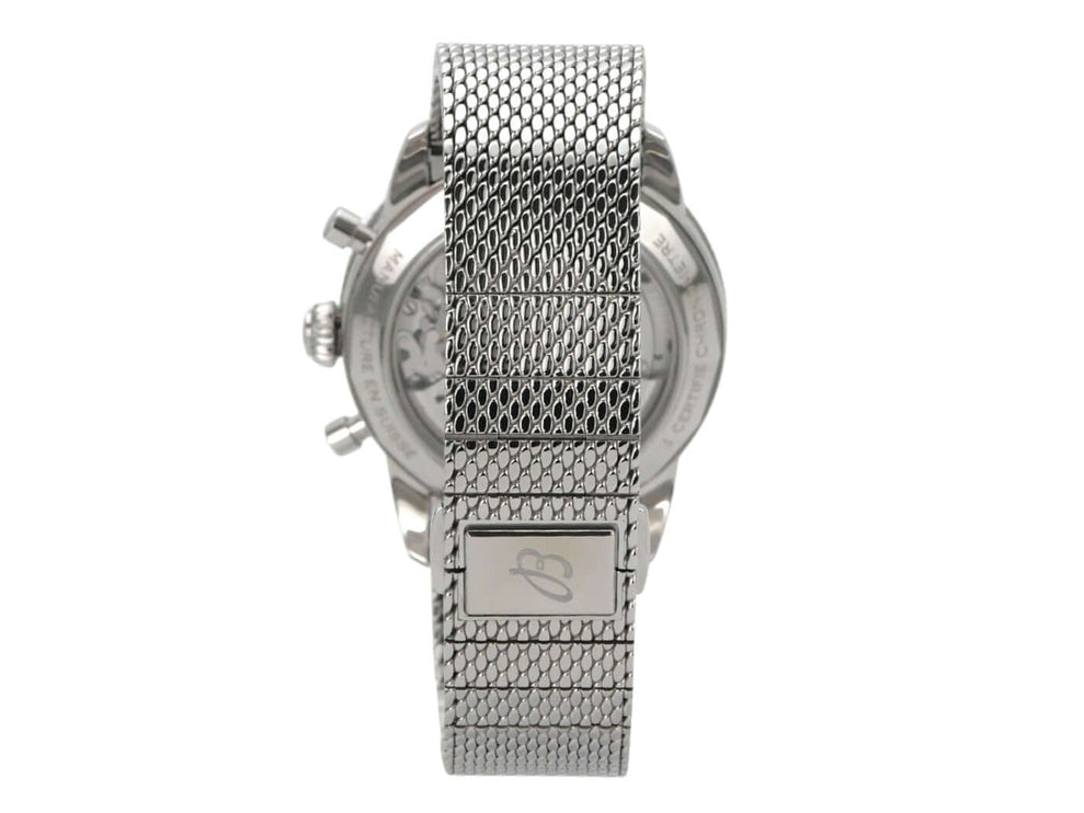 Breitling Superocean Heritage B01 Chronograph 42 AB0156361L1A1 mit Edelstahl-Mesh-Armband von hinten.