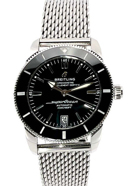 Breitling Superocean Heritage II B20 Automatik 42 mm Uhr mit schwarzem Zifferblatt, Edelstahlgehäuse und Edelstahlarmband, Ref. AB2010121B1A1