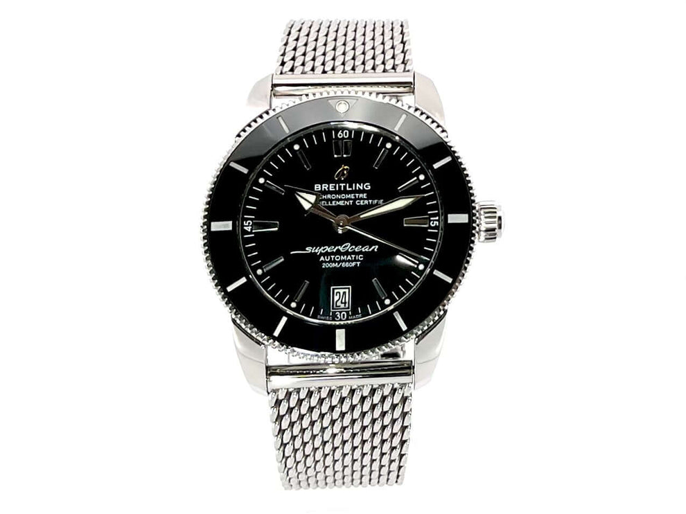 Breitling Superocean Heritage II B20 Automatik 42 AB2010121B1A1 mit Edelstahlgehäuse und schwarzem Zifferblatt, poliertes Ocean Classic Edelstahlband.