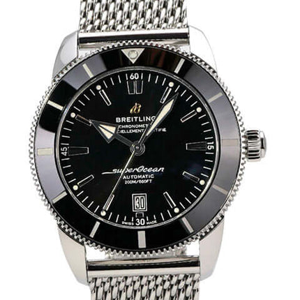 Breitling Superocean Heritage II B20 Automatic 46 AB2020121B1A1 Herrenuhr mit schwarzem Zifferblatt und Edelstahlarmband.