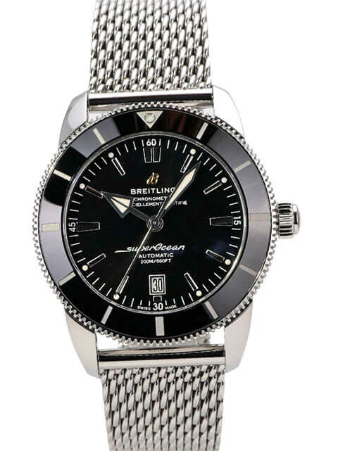 Breitling Superocean Heritage II B20 Automatic 46 AB2020121B1A1 Herrenuhr mit schwarzem Zifferblatt und Edelstahlarmband.