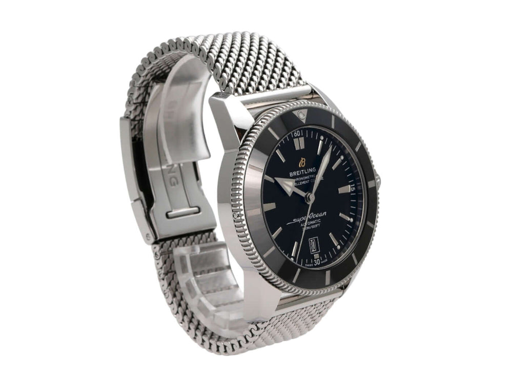 Breitling Superocean Heritage II B20 Automatic 46 AB2020121B1A1 Edelstahl Uhr mit schwarzem Zifferblatt und Mesh-Armband