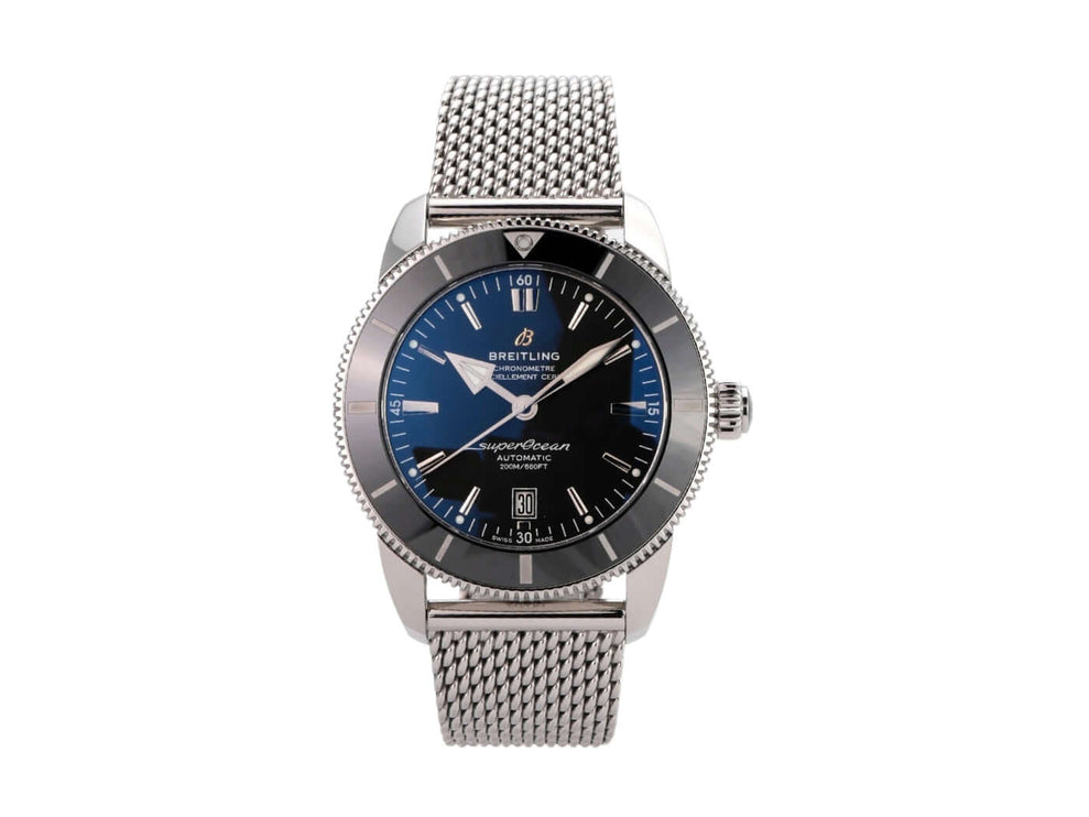 Breitling Superocean Heritage II B20 Automatik 46 mm, schwarzes Zifferblatt, Edelstahlarmband, Keramikeinlage, elegante Taucheruhr.