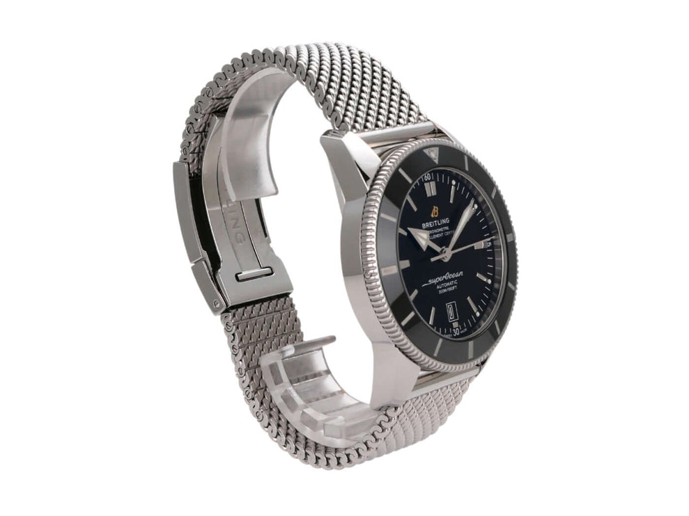 Breitling Superocean Heritage II B20 Automatik 46 Edelstahlarmband und schwarzes Zifferblatt