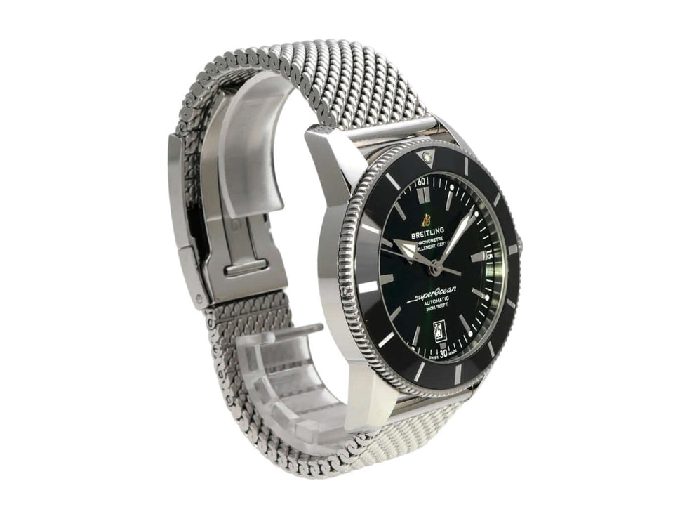 Breitling Superocean Heritage II B20 Automatic 46 AB2020121L1A1 mit Edelstahlband und grünem Zifferblatt.