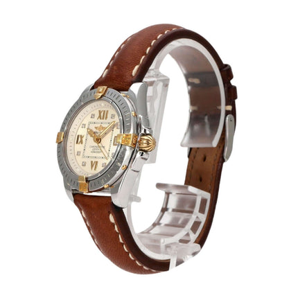 Breitling Cockpit Lady Ref. B71356-041 Armbanduhr mit braunem Lederband und silberfarbenem Zifferblatt