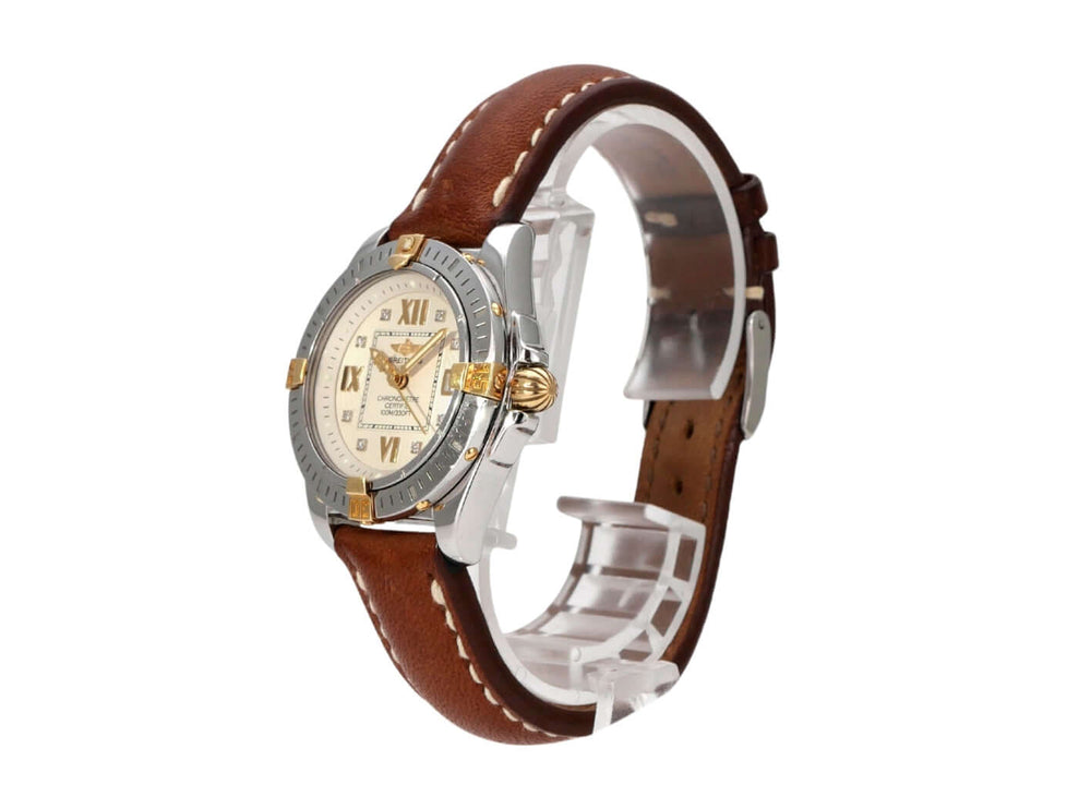 Breitling Cockpit Lady Ref. B71356-041 Armbanduhr mit braunem Lederband und silberfarbenem Zifferblatt
