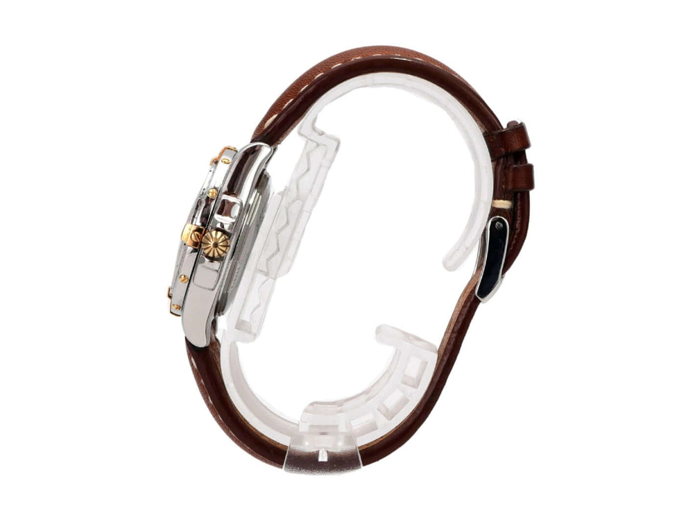 Breitling Cockpit Lady Ref. B71356-041 seitliche Ansicht mit braunem Lederband und Edelstahl-Gehäuse.