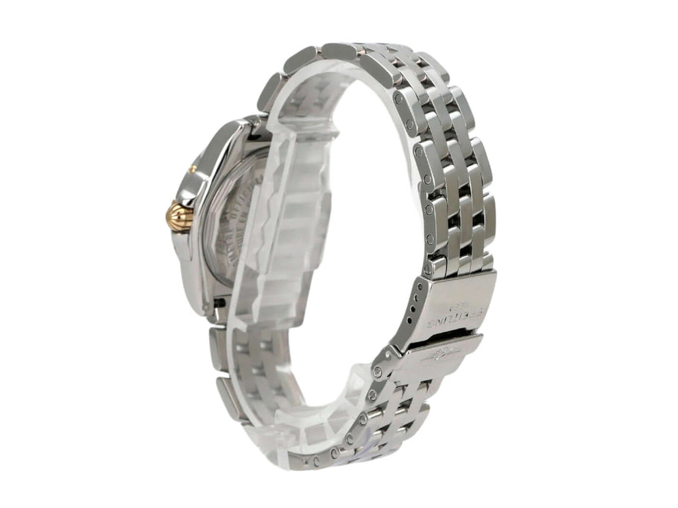 Seitenansicht der Breitling Cockpit Lady Ref. B71356-105 mit Edelstahlband und polierter Lünette.