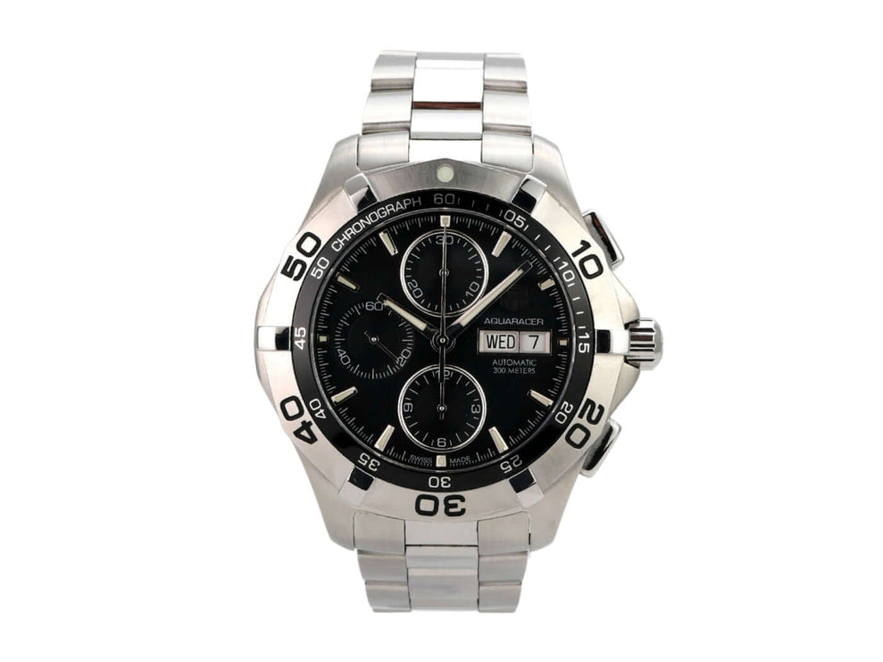TAG Heuer Aquaracer Automatik Chronograph CAF2010.BA0815 mit schwarzem Zifferblatt und Edelstahlgehäuse.