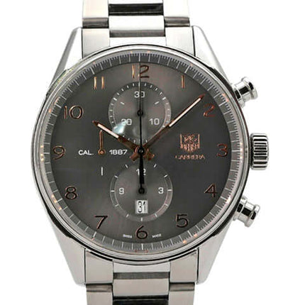 TAG Heuer Carrera Calibre 1887 Chronograph CAR2013.BA0799 mit grauem Zifferblatt und Edelstahlarmband.