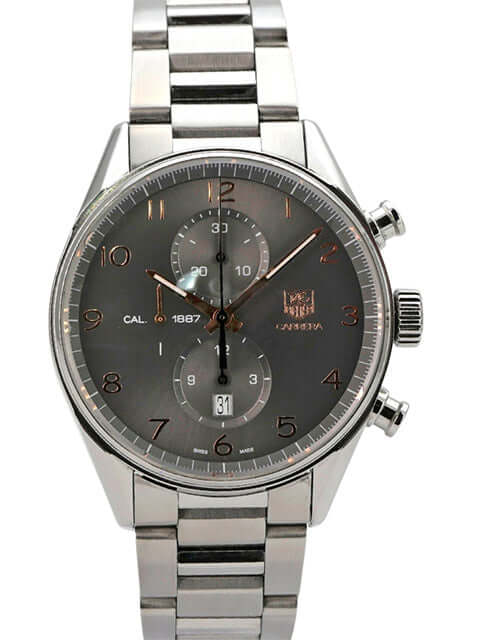 TAG Heuer Carrera Calibre 1887 Chronograph CAR2013.BA0799 mit grauem Zifferblatt und Edelstahlarmband.