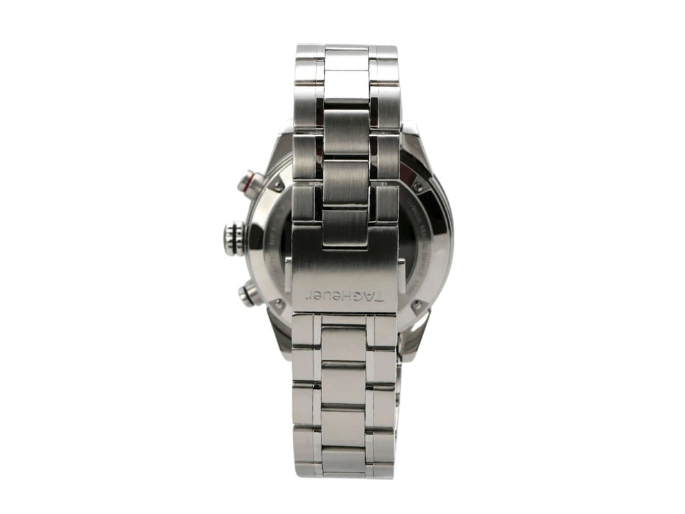 TAG Heuer Carrera Heuer 01 Automatik Chronograph Rückansicht Edelstahlgehäuse und Armband.