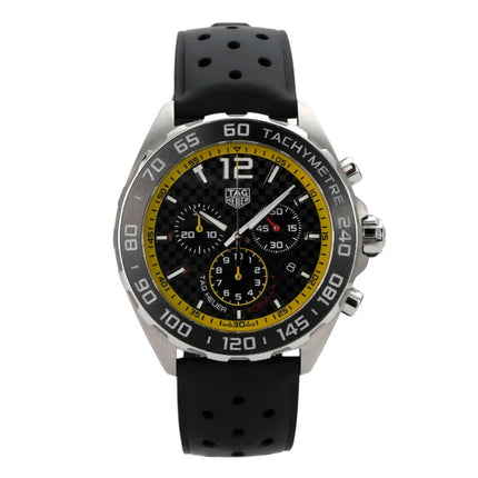 TAG Heuer Formula 1 Chronograph 43 CAZ101AC.FT8024 mit schwarzen Lederarmband und schwarzem Zifferblatt