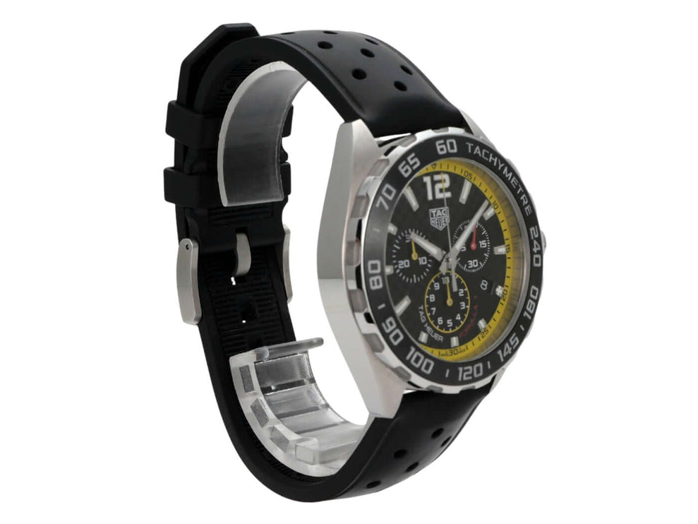 TAG Heuer Formula 1 Chronograph 43 CAZ101AC.FT8024 mit schwarzem Lederarmband und schwarzem Zifferblatt